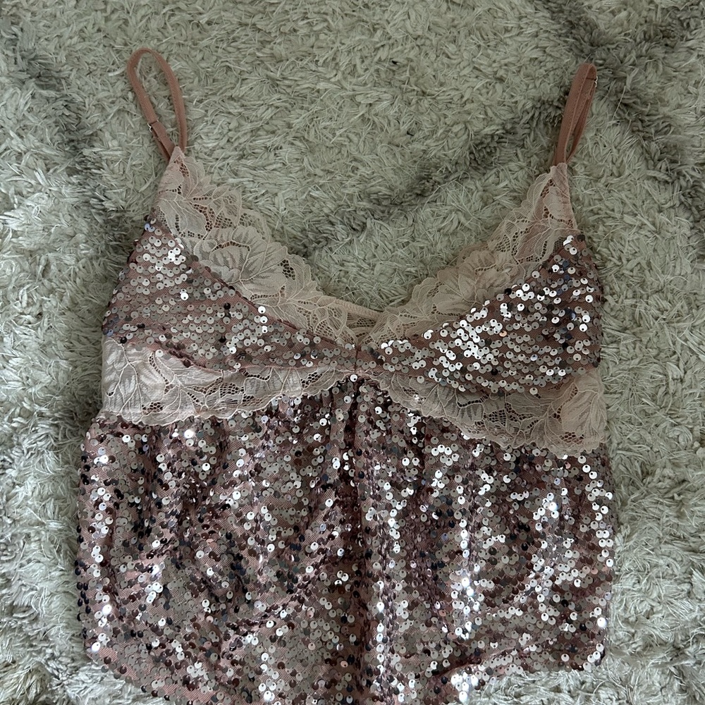 Free people Sequin Lace Trim Cami Top - Pink